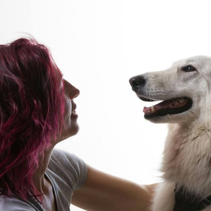 La fondatrice d'Anima Cura, thérapeute animalière, avec un chien